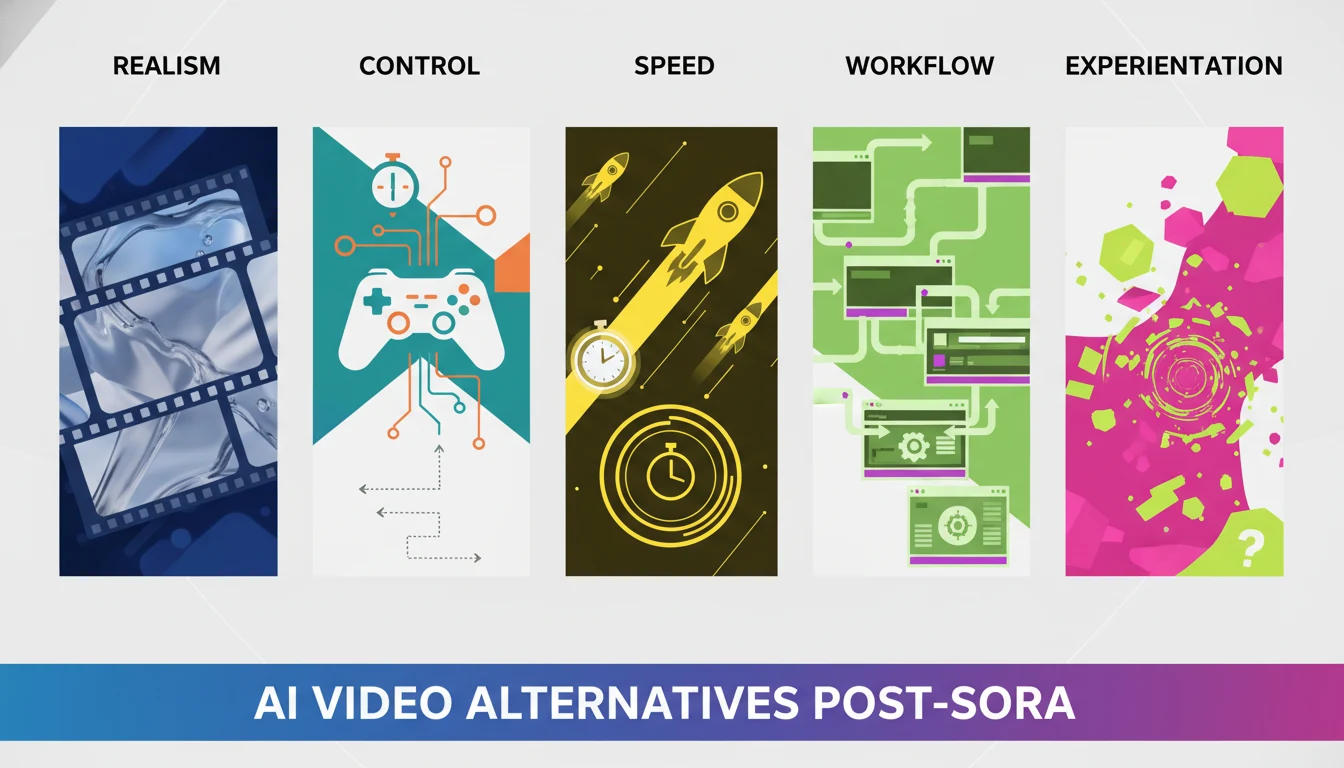 Comparison visual for top AI video alternatives after Sora
